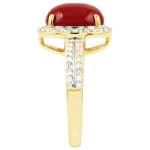 Afbeelding in Gallery-weergave laden, Trouwring 10.25 Ct Ovaal Koraal En Ronde Diamanten Goud Geel 14K
