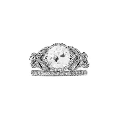 Trouwring Set oud Geslepen Ronde Echt Diamanten lintstijl 3,25 Karaat
