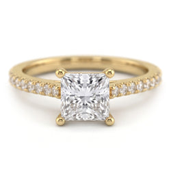 Trouwring met Princess- en Briljantgeslepen 3 Karaat Natuurlijke uit de aarde gewonnen Diamanten Geelgoud 14K