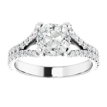 Trouwring Met Accenten Kussen Old Cut Echt Diamond Prong Set 8 Karaat