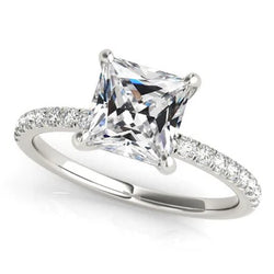 Trouwring met accenten, vierkant geslepen Old Mine Cut, natuurlijke uit de aarde gewonnen diamant