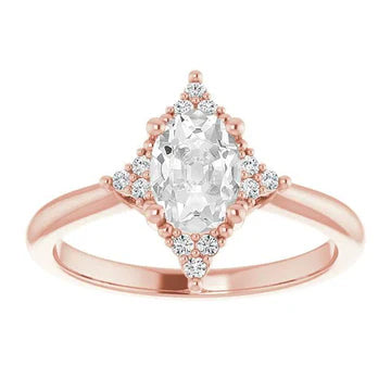 Trouwring Ovaal Old Mine Cut Echt Diamond 14K Rose Gold 4 Karaat