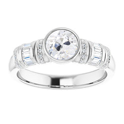 Trouwring met baguette & ronde Old Mine Cut natuurlijke uit de aarde gewonnen diamanten in kastzetting, 6 karaat
