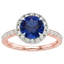Afbeelding in Gallery-weergave laden, Twee Kleurige Blauwe Saffier Halo Diamant Ring Prong Set
