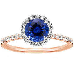 Twee Kleurige Blauwe Saffier Halo Diamant Ring Prong Set