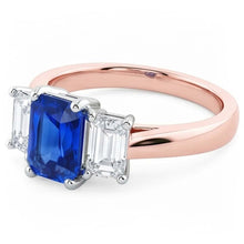 Afbeelding in Gallery-weergave laden, Tweekleurige 3 stenen Natuurlijke echte diamant ( niet in het laboratorium gekweekt )en stralende saffier edelsteen ring 1,50 karaat
