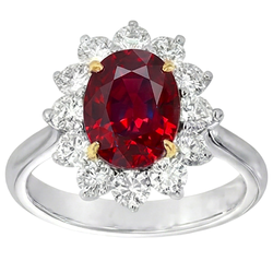 Tweekleurige 5,75 ct ovale robijn en Natuurlijke echte diamanten ( niet in een laboratorium gekweekt ) ring wit goud 14k
