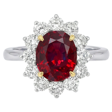 Afbeelding in Gallery-weergave laden, Tweekleurige 5,75 ct ovale robijn en Natuurlijke echte diamanten ( niet in een laboratorium gekweekt ) ring wit goud 14k
