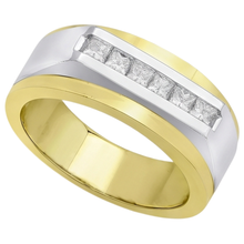 Afbeelding in Gallery-weergave laden, Tweekleurige Gouden 14K Herenringband Princess Echt Diamond 0,72 Karaat
