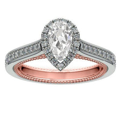 Tweekleurig Gouden Halo Ring met Rond & Peer Oudgeslepen Natuurlijke uit de a aarde gewonnen Diamanten 3.90 Karaat