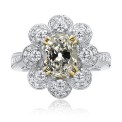 Tweekleurige Halo Ovale Oud Geslepen Natuurlijke uit de aarde gewonnen Diamanten Ring Bloemstijl 10 Karaat
