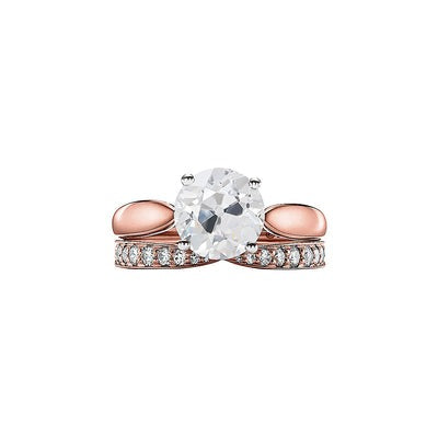 Tweekleurige Ronde Oude Mijn Geslepen Echt Diamanten Trouwring set 2,75 Karaat