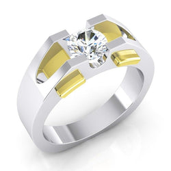 Tweekleurige Solitaire Echt Diamanten Ring Voor Heren 1 Karaat