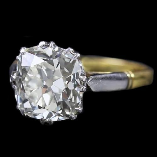 Tweekleurige Solitaire Verloving Ring Oud Geslepen Kussen Diamant 3 Karaat