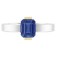 Afbeelding in Gallery-weergave laden, Tweekleurige Solitaire ring 1 karaat blauwe saffier smaragd geslepen gouden sieraden
