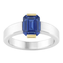 Afbeelding in Gallery-weergave laden, Tweekleurige Solitaire ring 1 karaat blauwe saffier smaragd geslepen gouden sieraden
