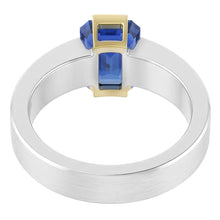 Afbeelding in Gallery-weergave laden, Tweekleurige Solitaire ring 1 karaat blauwe saffier smaragd geslepen gouden sieraden
