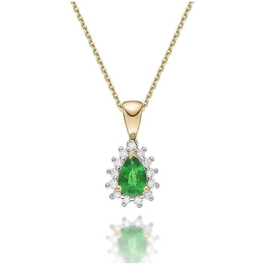 Tweekleurige gouden 14K 5,65 karaat groene smaragd en diamanten hanger ketting