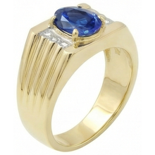 Afbeelding in Gallery-weergave laden, Tweekleurige gouden 14K ovale saffier en ronde Natuurlijke echte diamanten ( niet in een laboratorium gekweekt ) ring 2.31 ct.
