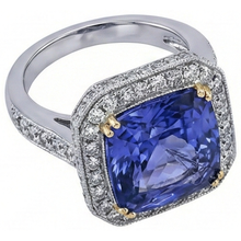 Afbeelding in Gallery-weergave laden, echte round tanzaniet 1.25karaat ring close-up detail
