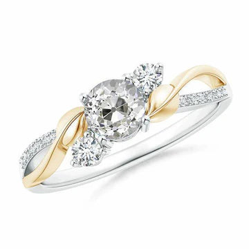 Tweekleurige Echt Diamanten Ring 1,60 Karaat Ronde Oude Mijn Gesneden Bladstijl