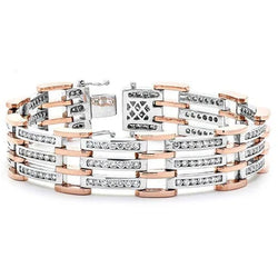 Tweekleurig Goud 14K 9 Karaat Kleine Ronde Natuurlijke uit de aarde gewonnen Diamanten Herenarmband