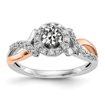 Tweekleurige Halo Ronde Oude Mijnwerker Echt Diamanten Ring Gespleten Schacht 2,50 Karaat