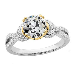 Tweekleurige Oud Geslepen Echte Natuurlijke uit de aarde gewonnen Diamanten Ring Gespleten Schacht 4.50 Karaat 14K Goud