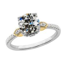 Tweekleurige Ronde Oude Mijnwerker Echte Natuurlijke uit de aarde gewonnen Diamanten Ring met Accenten 3.50 Karaat