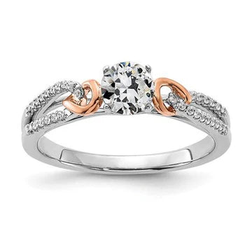 Tweekleurige Trouwring Rond Old Miner Echt Diamond Split Shank 3 Karaat