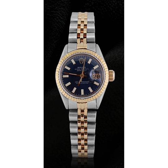 Tweekleurige Jubileum-armband Rolex Datumjust-horloge Zwarte wijzerplaat met gekartelde wijzerplaat
