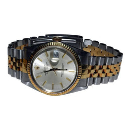 Tweekleurige Rolex Datumjust-horlogearmband voor heren, zilveren stok-wijzerplaat