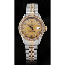 Afbeelding in Gallery-weergave laden, Tweekleurige champagnekleurige diamanten wijzerplaat lunette dameshorloge Rolex Datumjust

