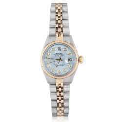Tweekleurige jubileum Rolex datumjust dameshorloge met diamant wijzerplaat en gekartelde lunette