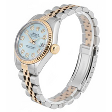 Afbeelding in Gallery-weergave laden, Tweekleurige jubileum Rolex datumjust dameshorloge met diamant wijzerplaat en gekartelde lunette
