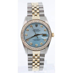 Tweekleurige jubileum horloge lunette diamanten wijzerplaat Rolex Datumjust SNELLE INSTELLING