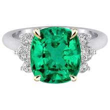 Afbeelding in Gallery-weergave laden, Smaragd Edelsteen Ring 4-karaat Bicolor 14K Goud – hoekaanzicht

