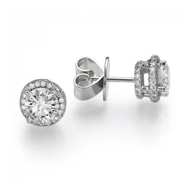 Uitsteeksel Set 3 Karaat Echt Diamanten Dames Stud Halo Oorbellen Goud Wit 14K