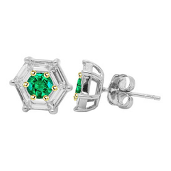 14 Karaat Tweekleurig Goud GIA Gekeurd Smaragd Gemstone Earring
