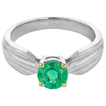 Afbeelding in Gallery-weergave laden, Colombiaanse Smaragd Rond Briljant Edelsteen Ring in Bicolor 14K Goud – zijaanzicht
