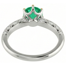 Afbeelding in Gallery-weergave laden, Rond Briljant Fijne Smaragd ring in Bicolor 14K Goud – achteraanzicht
