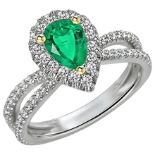 Afbeelding in Gallery-weergave laden, Edelsteen Ring Tweekleurig 14K Goud met Smaragd – hoekaanzicht
