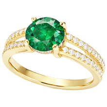 Afbeelding in Gallery-weergave laden, Verborgen halo groene smaragd met Natuurlijke echte diamanten ( niet in een laboratorium gekweekt ) trouwring geel goud 14K
