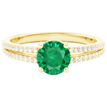 Afbeelding in Gallery-weergave laden, Verborgen halo groene smaragd met Natuurlijke echte diamanten ( niet in een laboratorium gekweekt ) trouwring geel goud 14K
