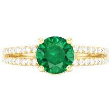 Afbeelding in Gallery-weergave laden, Verborgen halo groene smaragd met Natuurlijke echte diamanten ( niet in een laboratorium gekweekt ) trouwring geel goud 14K
