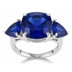 Verborgen Halo Kussen & Trillion Ceylonese Saffier Natuurlijke uit de aarde gewonnen Diamanten Ring WG 14K