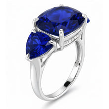 Afbeelding in Gallery-weergave laden, Verborgen Halo Kussen &amp; Trillion Ceylonese Saffier Natuurlijke uit de aarde gewonnen Diamanten Ring WG 14K
