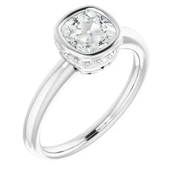 Trouwring met verborgen halo, kussen geslepen, Old Mine Cut, echte natuurlijke uit de aarde gewonnen diamant, kastzetting, 5 ct