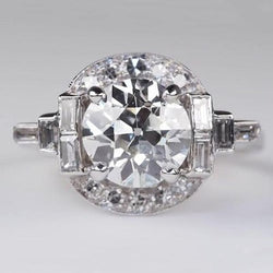 Verloving Halo Baguette & Round Old Miner Echt Diamond Ring 3.75 Karaat