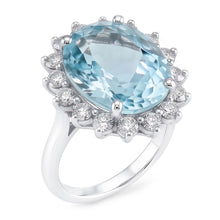 Afbeelding in Gallery-weergave laden, Verlovingsring 11.50 ct rond aquamarijn en Natuurlijke echte diamanten ( niet in een laboratorium gekweekt ) witgoud
